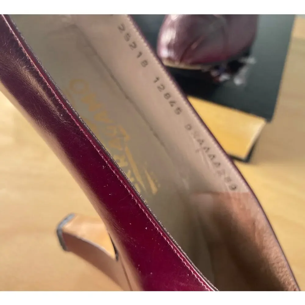 Ferragamo Vintage Snakeskin & Leather Burgundy Pumps Heels Sz 9.5 AAAA Narrow - Picture 10 of 10